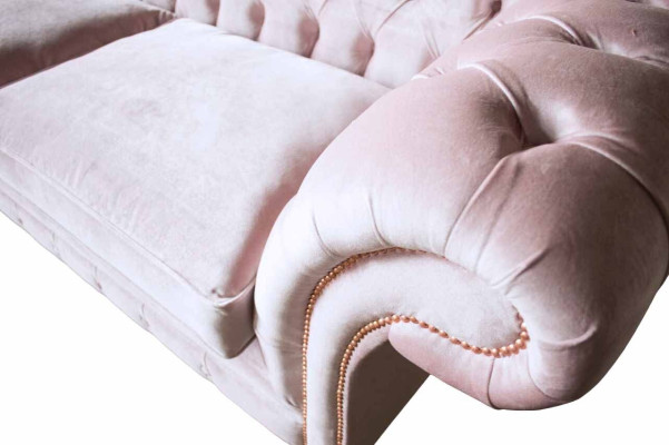Divano a 3 posti, divano, design dei mobili Chesterfield, seduta in tessuto imbottito nuova.