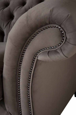 Sofà imbottito divano 3 posti in tessuto Chesterfield grigio nuovo