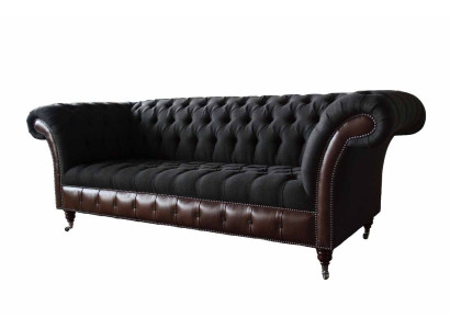 Chesterfield divano a 3 posti in pelle nera imbottita nuovo