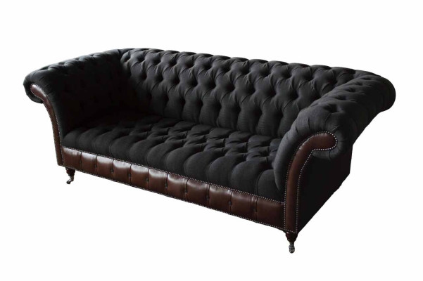 Chesterfield divano a 3 posti in pelle nera imbottita nuovo