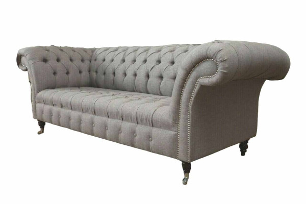 Chesterfield divano 3 posti in tessuto grigio stile moderno