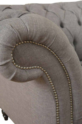 Chesterfield divano 3 posti in tessuto grigio stile moderno