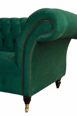 Divano a tre posti 3 posti in tessuto verde di lusso moderno Chesterfield.