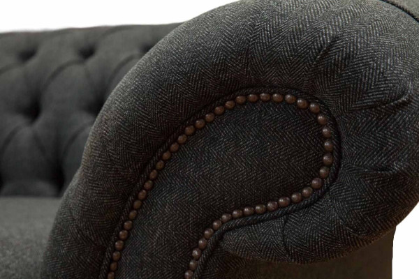 Chesterfield Tessuto Imbottito Design Divano Divano di Lusso Grigio 3 Posti