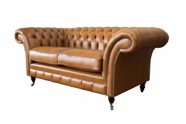 Chesterfield divano a due posti 2 posti divani imbottiti in pelle marrone.