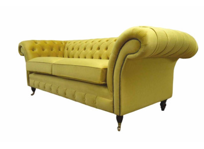 Tessuto 3 posti Blu Design in stoffa Divano Imbottito 230 cm Chesterfield Sofà