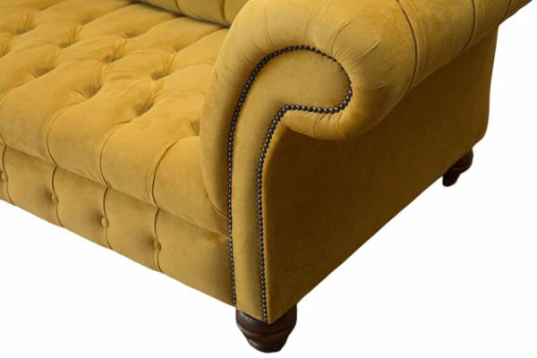 Chesterfield Divano Giallo Imbottito a 3 Posti con Sedili Divani a Tre Posti