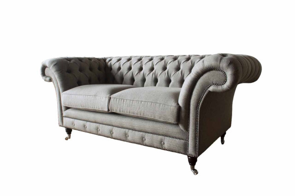 Divano Chesterfield grigio 2 posti in legno, nuovo divano a tre posti.