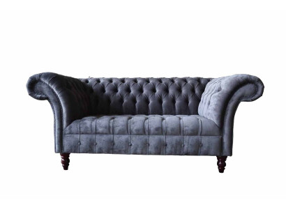 Divano a 2 posti design in tessuto grigio Chesterfield nuovo.