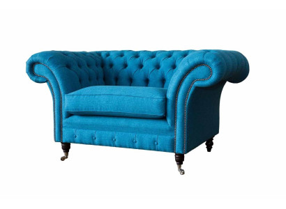 Chesterfield blu poltrona divano poltrona 1,5 posti in tessuto.