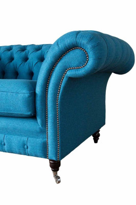 Chesterfield blu poltrona divano poltrona 1,5 posti in tessuto.