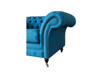 Chesterfield blu poltrona divano poltrona 1,5 posti in tessuto.