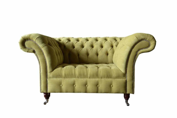 Chesterfield poltrona tessuto design divano stoffa divani imbottiti grigio nuovo