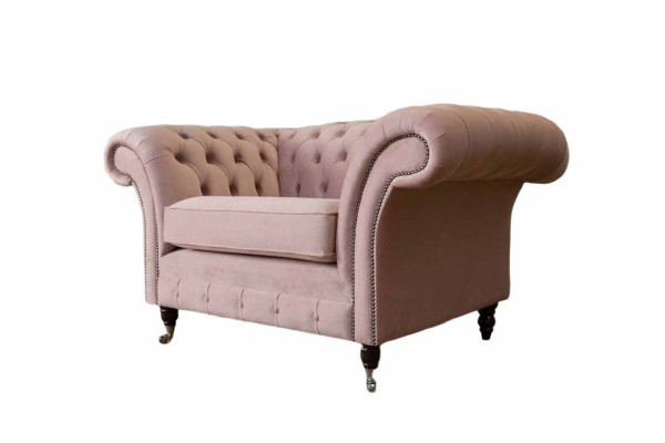 Chesterfield Poltrona design rosa, lussuoso tessuto, divano monoposto.