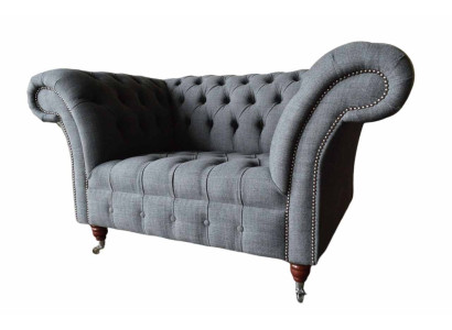 Chesterfield Design Poltrona Grigia in Tessuto di Lusso Cuscini Divano Monoposto