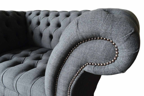 Chesterfield Design Poltrona Grigia in Tessuto di Lusso Cuscini Divano Monoposto