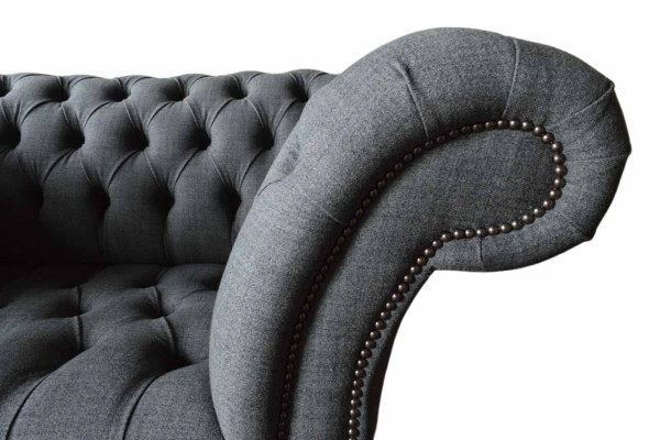 Chesterfield Design Poltrona Grigia in Tessuto di Lusso Cuscini Divano Monoposto
