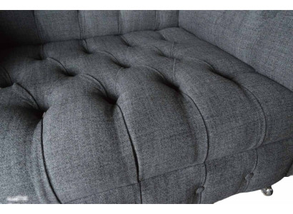 Chesterfield Design Poltrona Grigia in Tessuto di Lusso Cuscini Divano Monoposto