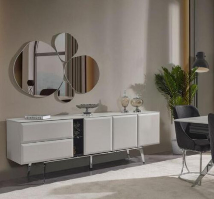 Sala da pranzo di lusso Tavolo da pranzo nero con grigio 6 sedie Credenza Set da pranzo 9 pezzi.