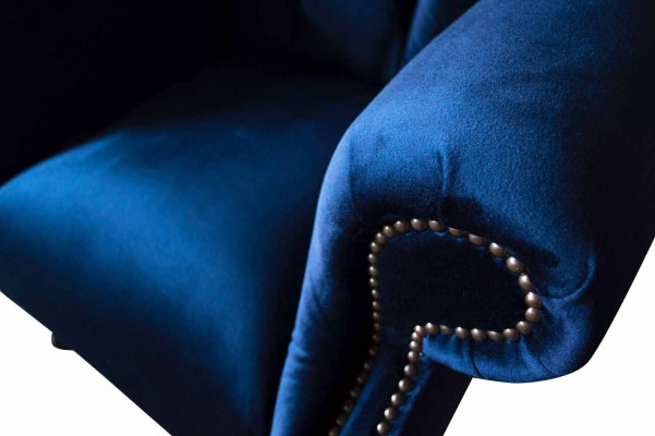 Poltrona Chesterfield Chesterfield Divano Sofa Divano Rivestimento 1 Posto in Tessuto Blu