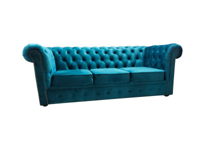Divano Chesterfield 3 posti in tessuto blu divani moderni