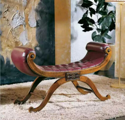 Panchina marrone, sgabello classico stile Antil, mobili imbottiti, panca in tessuto.