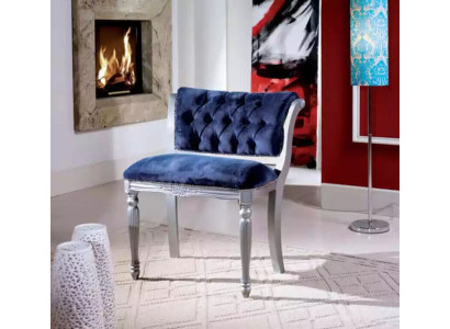 Sedia imbottita Chesterfield blu per sala da pranzo, design classico