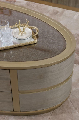 Tavolino ovale Tavolo di lusso del divano Tavolini accessori in legno Tavolo in legno Dubai Hotel di lusso