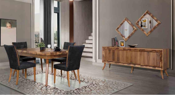 Set da pranzo Tavolo 4 sedie Credenza Tavoli Design in legno Gruppo completo 6 pezzi