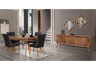 Set da pranzo Tavolo 4 sedie Credenza Tavoli Design in legno Gruppo completo 6 pezzi