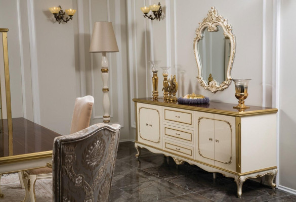 Design set da pranzo 8 pezzi tavolo sedia cassettiera vetrina specchi tavoli legno