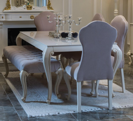 Set da pranzo design, set di arredo 6 pezzi in legno, 4 sedie, tavolo, sgabello, gruppo nuovo.