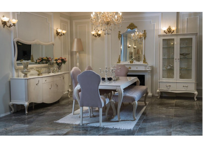 Set da pranzo design, set di arredo 6 pezzi in legno, 4 sedie, tavolo, sgabello, gruppo nuovo.