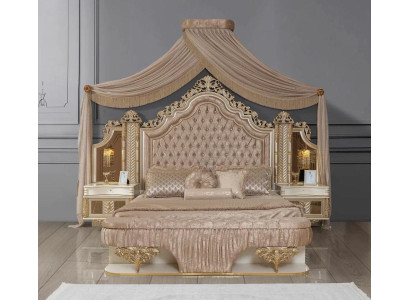 Set da camera da letto con letto 2 comodini Design di lusso nuovo 4 pezzi beige