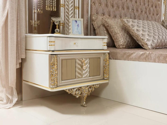 Set da camera da letto con letto 2 comodini Design di lusso nuovo 4 pezzi beige