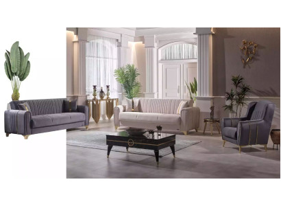 Moderno set di divani imbottiti, divani 3 + 3 + 1 posti in legno.