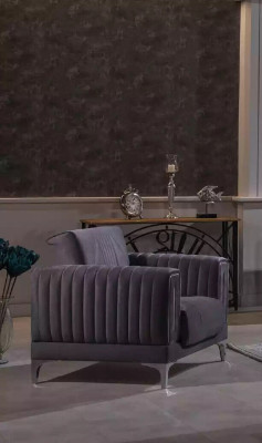 Moderno set di divani grigi 3+3+1 posti in velluto poltrona arredamento soggiorno.