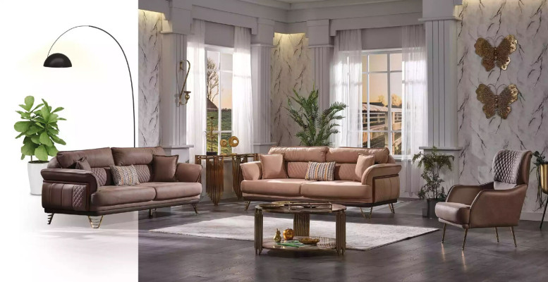 Beige divano di lusso a tre posti, Divano moderno per soggiorno, Stile a tre posti.