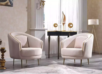 Sedia moderna monoposto per soggiorno, design lounge, color beige, legno.