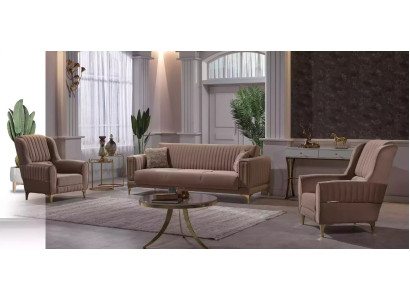 Sedia in tessuto marrone lusso singola per soggiorno con telaio in legno moderno.