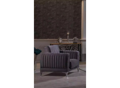 Sedia grigia imbottita monoposto Arredamento soggiorno Telaio in legno Tessuto