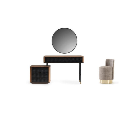 Camera da letto Specchio del tavolo trucco Sgabello Set completo Nuovo 3 pezzi marrone