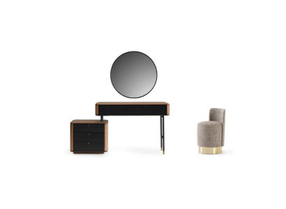 Camera da letto Specchio del tavolo trucco Sgabello Set completo Nuovo 3 pezzi marrone