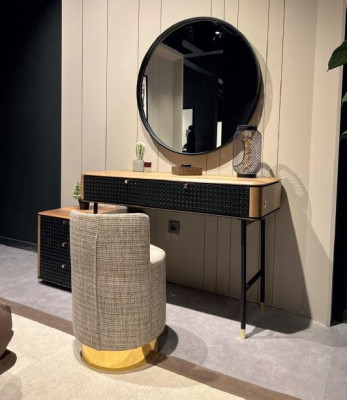 Camera da letto Specchio del tavolo trucco Sgabello Set completo Nuovo 3 pezzi marrone
