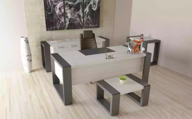 Moderno scrivania bianca, design mobili da ufficio in legno, tavolo per studio.