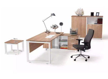 Tavolino moderno bianco-marrone in legno con design esclusivo per mobili da ufficio.