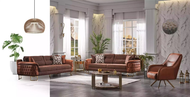 Divano Chesterfield di lusso marrone a 3 posti in pelle stile moderno