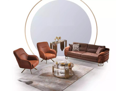 Divano Chesterfield di lusso marrone a 3 posti in pelle stile moderno