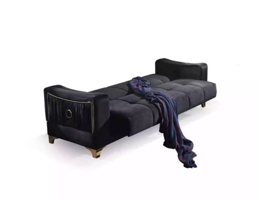 Divano nero design 3 posti lusso in tessuto, divano relax, mobili divani.