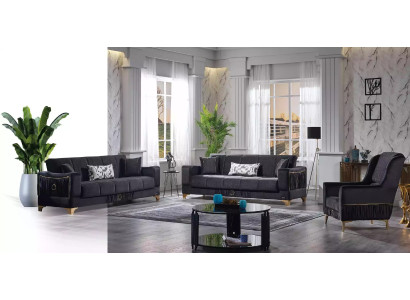 Divano nero design 3 posti lusso in tessuto, divano relax, mobili divani.